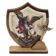 Adorno Mesa São Miguel Arcanjo com Espada - Escudo Religioso em Madeira - imagem 1