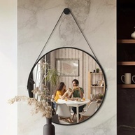 Espelho Redondo Adnet 60cm Preto - Design Escandinavo com Suporte em Alumínio para Sala, Quarto e Banheiro - imagem 2