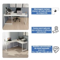 Mesa em L Estilo Industrial Branco com Pés Brancos - Escrivaninha de Canto para Escritório e Estudo - imagem 5