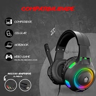 Fone De Ouvido Headset Gamer Luz Led RGB Compatível com Computador, Celular, Video Games - imagem 4