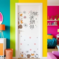 Adesivo Porta Infantil Cachorros - Frase 'Bom Dia Cães Fofos' com Patinhas | Decoração para Quarto de Menina e Menino - imagem 2