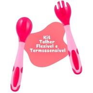 Kit Talheres Bebê Flexível Termossensível com Garfo e Colher Rosa - Segurança e Conforto na Alimentação Infantil - imagem 3