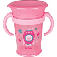 Copo de Treinamento 210ml Gira 360° com Alça Removível - Foguete Gatos Infantil Baby Rosa - imagem 1