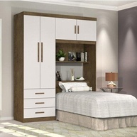 Guarda-Roupa Solteiro 4 Portas Cancun - Design Moderno com Cabeceira em Jequitibá e Off White - imagem 1