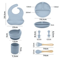 Kit Infantil de Silicone para Alimentação com Prato Ventosa, Copo, Talheres e Babador Azul - imagem 4
