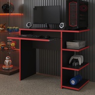 Mesa Escrivaninha para Computador com Estante Lateral - Design Moderno para PC Gamer e Escritório (Preto e Vermelho) - imagem 1