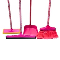 Kit Limpeza Rosa com Vassoura, Rodo Duplo 40cm, Pá e Lava Azulejo - Tudo com Cabo Rosa - imagem 2