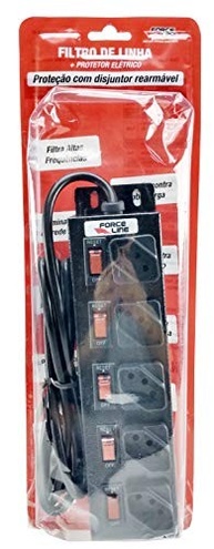 Filtro de Linha Force Line 5 Tomadas com Disjuntores Rearmáveis Individuais - Proteção Inteligente para seus Equipamentos - imagem 3