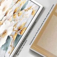 Quadro Decorativo com Moldura Sala 90x60cm Floral Branco Dourado Abstrato Luxo Grande Horizontal - imagem 3