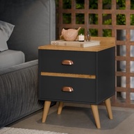 Kit 2 Mesas de Cabeceira Retro Madero com Nichos, Gavetas e Pés em PVC - Design Moderno e Funcional - imagem 3
