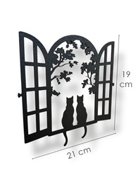 Quadro Decorativo Casal de Gatos na Janela em MDF Preto - Decore com Charme e Estilo - imagem 3