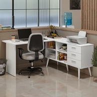 Mesa de Escritório em L com 3 Gavetas Branco Lisboa – Design Moderno e Organização Inteligente - imagem 2