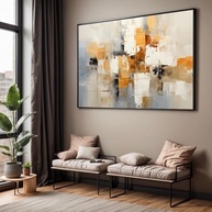 Quadro Decorativo com Moldura - Arte Abstrata Bege Dourado para Sala e Quarto - imagem 2