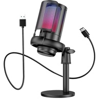 Microfone RGB Condensador Com Conector De Monitoramento De Fone De Ouvido USB Profissional Controle De Luz Gamer Para Computador Jogos Transmissao Ao Vivo Plug And Play - TOMATE (Preto) - imagem 1