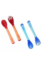 Conjunto de Talheres Infantis Termossensíveis com Mudança de Cor - Garfo e Colher Ergonômicos em Vermelho e Azul - imagem 2