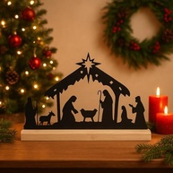 Presépio de Natal em MDF com Base de Madeira Pinus - Decoração Mesa Natalina Premium - imagem 2