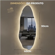 Espelho com LED Touch Três Cores Orgânico 90x40cm – Iluminação Inteligente para Banheiro, Quarto e Closet - imagem 3