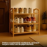 Organizador de Sapatos em Madeira de Bambu com 3 Prateleiras - Estante Multiuso Moderna para Entrada e Closet - imagem 3
