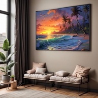 Quadro Decorativo com Moldura - Paisagem de Praia e Por do Sol para Sala e Quarto - imagem 2
