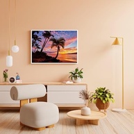 Quadro Decorativo Paisagem de Praia com Palmeiras - Moldura Preta em Madeira FSC - imagem 2
