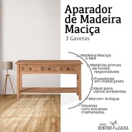 Aparador de Madeira Maciça com 3 Gavetas - Design Elegante e Funcional para Sala, Quarto e Hall - imagem 5