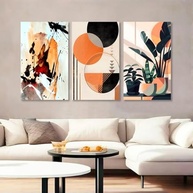Quadros Decorativos Abstrato Geométrico com Plantas - Conjunto Moderno para Sala - imagem 2