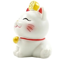 Maneki Neko Branco e Vermelho - Estátua de Gato da Sorte Japonês com Moeda Dourada para Decoração - imagem 4