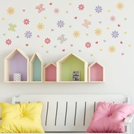 Adesivo de Parede Flores e Borboletas com Corações - Kit 56 Unidades para Decoração Infantil - imagem 3