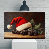 Arte de Parede Vintage Natalina com Pinhas e Chapéu de Papai Noel - Pôster 30,5x45,7cm para Decoração Rústica - imagem 1
