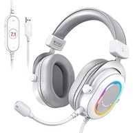 FIFINE USB Gaming Headset, fones de ouvido PC com fio com microfone para computador/laptop, over-ear RGB headset com som surround 7.1, cancelamento de ruído para streaming de vídeo game - H6 branco - imagem 1