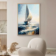 Quadro com Moldura Pintura Barco Céu Azul - Arte Decorativa Vertical para Sala e Quarto - imagem 5