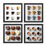Kit 4 Quadros 18x18 cm - Cantinho do Café com Xícaras | Moldura com Vidro e Acabamento Premium - imagem 2