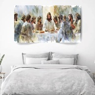 Quadro Santa Ceia Aquarela 100x70cm - Canvas Premium com Moldura de Madeira Maciça - imagem 4