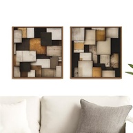 Kit 2 Quadros Decorativos Abstratos Geométricos 30x30 cm com Moldura Dourada – Estilo Moderno e Sofisticado - imagem 2