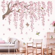 Decalque de Parede com Flores de Cerejeira e Pássaros - Adesivo Decorativo Rosa para Sala e Quarto - imagem 5