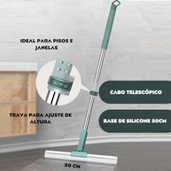 Rodo de Limpeza Silicone 2 em 1 com Raspador - 50cm, Cabo Retrátil 140cm, Base Giratória - imagem 4