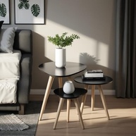 Kit Trio Mesinhas Laterais Retro com Tampo Orgânico Preto - Pé Palito Moderno - imagem 3