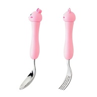 Kit de Talheres Infantil Coelho Rosa - Garfo e Colher Ergonômicos com Design Divertido - imagem 3