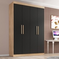 Guarda-Roupa Solteiro Lisboa 4 Portas com 2 Gavetas – Design Moderno em Teka e Onix - imagem 2