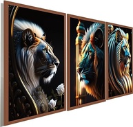 Kit 3 Quadros Decorativos Leão com Escultura Ultra Detalhada - Design Premium para Sala - imagem 2