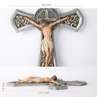Cruz de Parede com Medalha Católica São Bento - Crucifixo Renascentista em Prata com Acabamento Realista - imagem 4