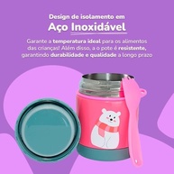 Pote Térmico Infantil Rosa 320ml com Garfo de Bambu - Aço Inox Seguro e Livre de BPA - imagem 4