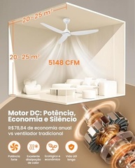 Ventilador de Teto 52" Silencioso com Controle Remoto | 6 Velocidades e Modo Reversível - imagem 3