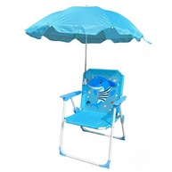 Cadeira de Praia Infantil com Guarda-Sol | Estampas Divertidas | Leve e Dobrável (Azul/Tubarão) - imagem 1