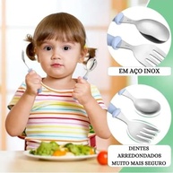 Kit Talheres Infantil Papinha em Aço Inox com Estojo - Colher e Garfo Ergonômicos para Bebês - imagem 5