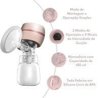 Bomba Tira-Leite Elétrica Portátil com Tela LED, 3 Modos, 9 Níveis de Sucção, Silenciosa, Mãos Livres, Recarregável via USB, Livre de BPA, Rosa Bebê - imagem 5