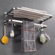 Toalheiro Duplo com Prateleira para Banheiro - Design Moderno em Aço Inox - imagem 2