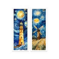 Kit 2 Quadros 18x45 cm com Vidro - Van Gogh Noite Estrelada (Preto) | Decore com Arte Clássica - imagem 1