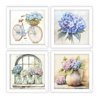 Kit 4 Quadros 18x18 cm com Hortênsias - Decoração Vintage para Banheiro e Varanda - imagem 1