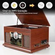 VEDO Toca-Discos 10 em 1: Reviva o Vinil com Bluetooth, CD, Cassete e Conversor MP3 | Design Retrô Mogno - imagem 4